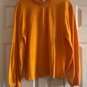 J Crew Women Long Sleeve Ruffle Neck Top Shirt Size XLarge Marigold